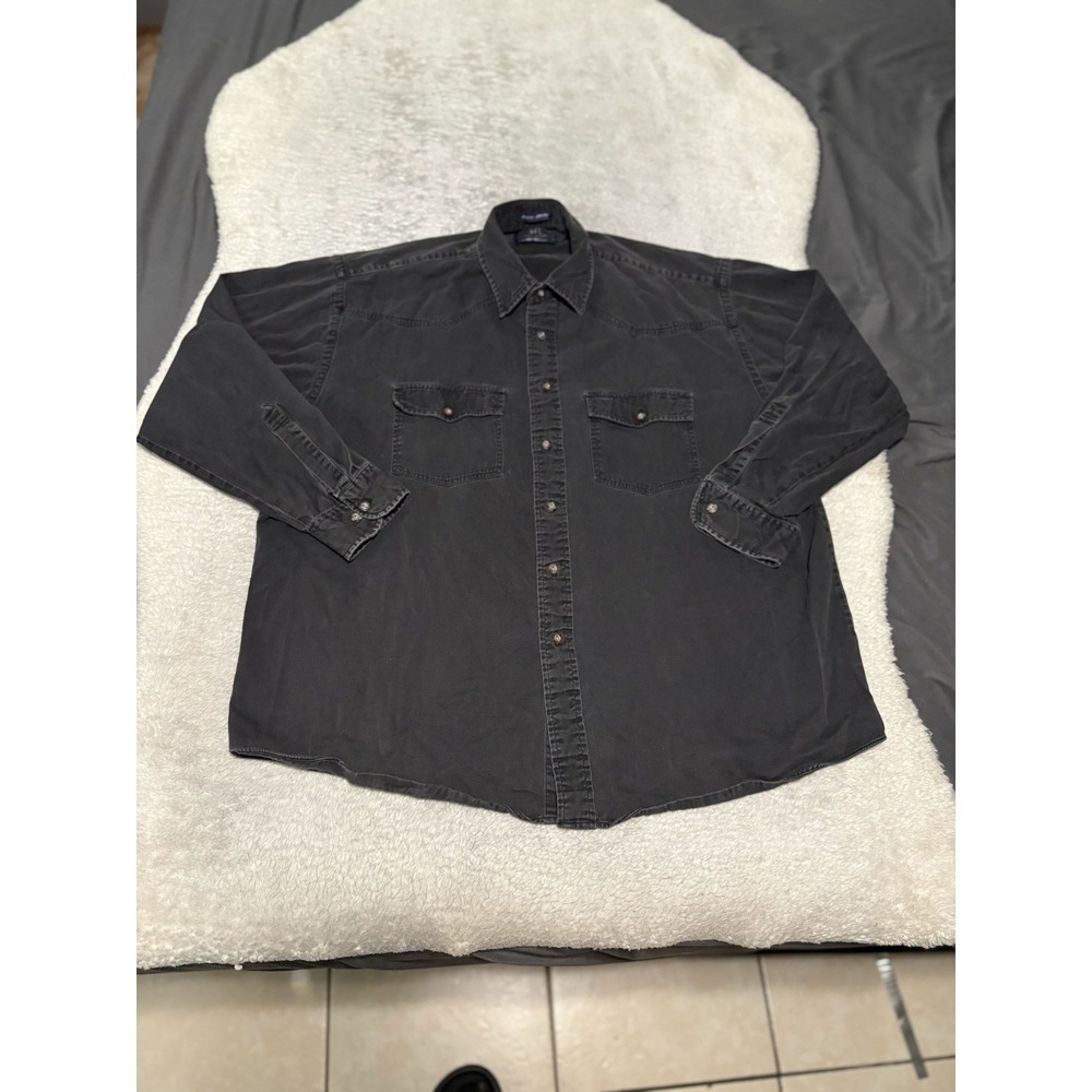 Vintage 417 Van Heusen Men's Black Western Button Down Shirt Long Sleeve Cotton